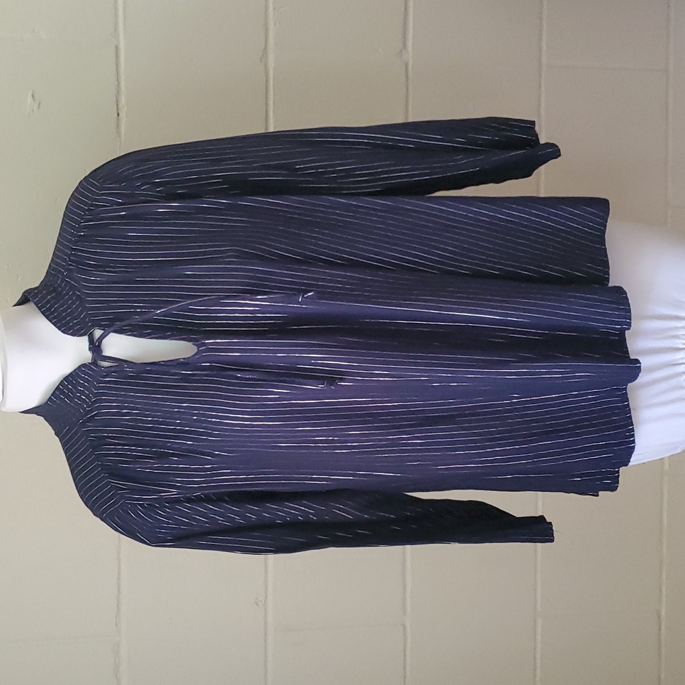 Old Navy Blue with Metallic Silver Strips Long Sleeve Blouse Size Medium